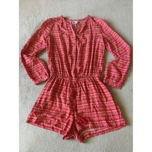 Hinge Women's‎ XS Red Print Long Sleeve Elastic Waist Romper Geometric Print Red